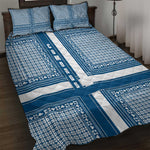 Comoros Quilt Bed Set - Blue and White Traditional Geometric Pattern and National Flag Detail