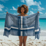 Comoros Sarong - Blue and White Traditional Geometric Pattern and National Flag Detail