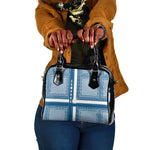 Comoros Shoulder Handbag - Blue and White Traditional Geometric Pattern and National Flag Detail
