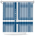Comoros Shower Curtain - Blue and White Traditional Geometric Pattern and National Flag Detail