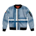 Comoros Sleeve Zip Bomber Jacket - Blue and White Traditional Geometric Pattern and National Flag Detail