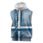 Comoros Sleeveless Hoodie - Blue and White Traditional Geometric Pattern and National Flag Detail - African Pride