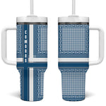Comoros Tumbler With Handle - Blue and White Traditional Geometric Pattern and National Flag Detail