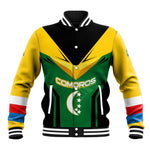 Comoros Baseball Jacket - National Colors Green Yellow Black Crescent Moon and Stars Emblem