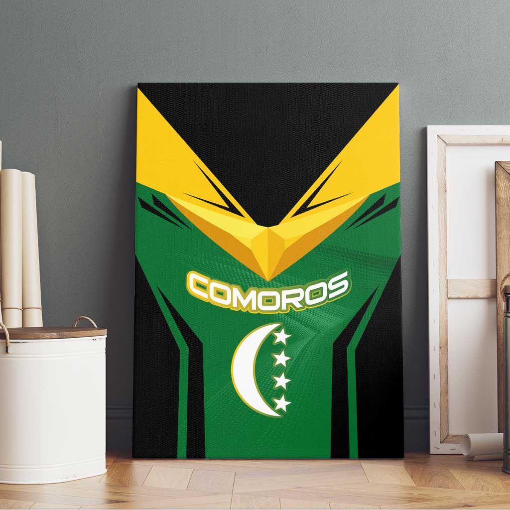 Comoros Canvas Wall Art - National Colors Green Yellow Black Crescent Moon and Stars Emblem