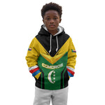 Comoros Kid Hoodie - National Colors Green Yellow Black Crescent Moon and Stars Emblem