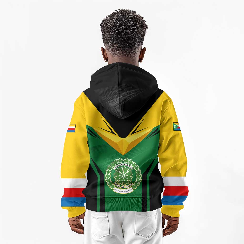 Comoros Kid Hoodie - National Colors Green Yellow Black Crescent Moon and Stars Emblem