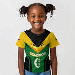 Comoros Kid T shirt - National Colors Green Yellow Black Crescent Moon and Stars Emblem