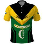 Comoros Polo Shirt - National Colors Green Yellow Black Crescent Moon and Stars Emblem