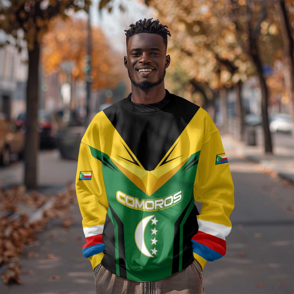 Comoros Sweatshirt - National Colors Green Yellow Black Crescent Moon and Stars Emblem
