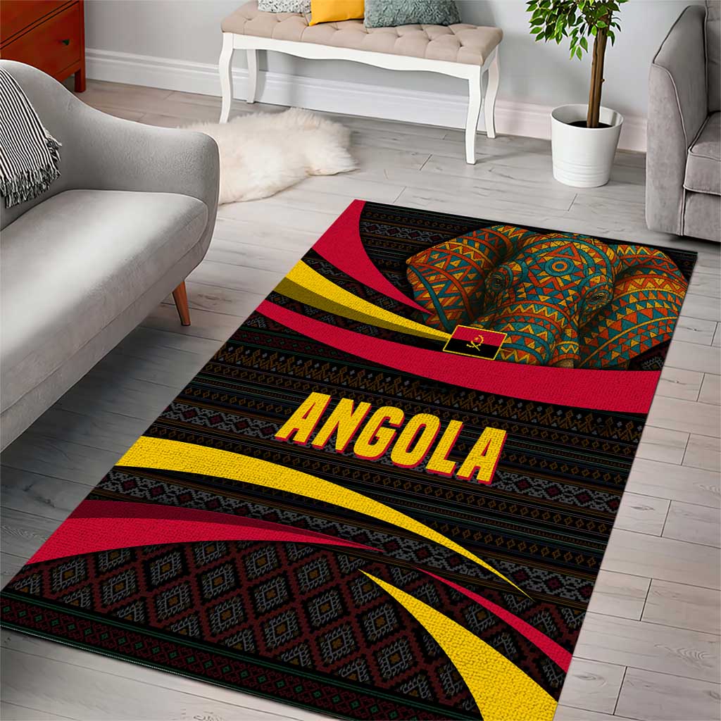 Angola Area Rug Red Black Yellow Tribal and Elephant - African Pride