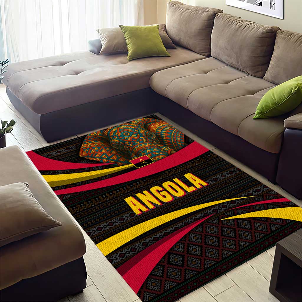Angola Area Rug Red Black Yellow Tribal and Elephant - African Pride