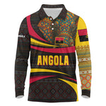Angola Long Sleeve Polo Shirt Red Black Yellow Tribal and Elephant - African Pride