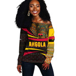Angola Off Shoulder Sweater Red Black Yellow Tribal and Elephant - African Pride