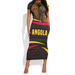 Angola Short Sleeve Bodycon Dress Red Black Yellow Tribal and Elephant - African Pride