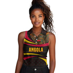 Angola Women Sleeveless Polo Shirt Red Black Yellow Tribal and Elephant - African Pride