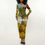 Angola Long Sleeve Bodycon Dress Savannah Wildlife and African Animal - African Pride