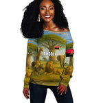 Angola Off Shoulder Sweater Savannah Wildlife and African Animal - African Pride
