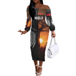 Angola Off The Shoulder Long Sleeve Dress Sunset Zebra Design and African Nature - African Pride