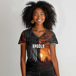 Angola Women V-Neck T-Shirt Sunset Zebra Design and African Nature - African Pride