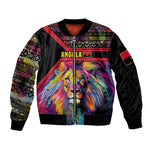 Angola Bomber Jacket Multicolor Tribal Design and Vibrant Lion - African Pride