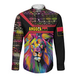 Angola Long Sleeve Button Shirt Multicolor Tribal Design and Vibrant Lion - African Pride