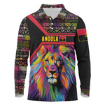 Angola Long Sleeve Polo Shirt Multicolor Tribal Design and Vibrant Lion - African Pride