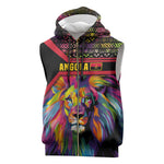 Angola Sleeveless Zip Hoodie Multicolor Tribal Design and Vibrant Lion - African Pride
