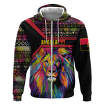 Angola Zip Hoodie Multicolor Tribal Design and Vibrant Lion - African Pride
