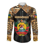 Mozambique Long Sleeve Button Shirt Black Brown Tribal Design - African Pride