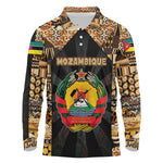 Mozambique Long Sleeve Polo Shirt Black Brown Tribal Design - African Pride
