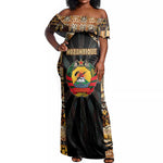Mozambique Off Shoulder Maxi Dress Black Brown Tribal Design - African Pride