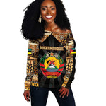 Mozambique Off Shoulder Sweater Black Brown Tribal Design - African Pride