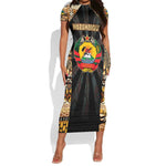 Mozambique Short Sleeve Bodycon Dress Black Brown Tribal Design - African Pride