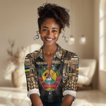 Mozambique Women Casual Shirt Black Brown Tribal Design - African Pride