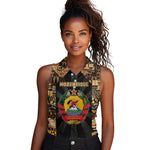 Mozambique Women Sleeveless Polo Shirt Black Brown Tribal Design - African Pride