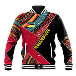 Mozambique Baseball Jacket Red Black Geometric Design and Tribal Pattern - African Pride