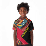 Mozambique Kid Polo Shirt Red Black Geometric Design and Tribal Pattern - African Pride