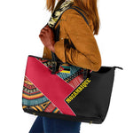 Mozambique Leather Tote Bag Red Black Geometric Design and Tribal Pattern - African Pride
