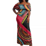Mozambique Off Shoulder Maxi Dress Red Black Geometric Design and Tribal Pattern - African Pride