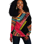 Mozambique Off Shoulder Sweater Red Black Geometric Design and Tribal Pattern - African Pride