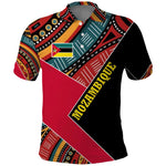 Mozambique Polo Shirt Red Black Geometric Design and Tribal Pattern - African Pride