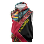 Mozambique Sleeveless Zip Hoodie Red Black Geometric Design and Tribal Pattern - African Pride
