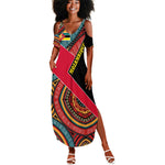 Mozambique Summer Maxi Dress Red Black Geometric Design and Tribal Pattern - African Pride