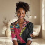 Mozambique Women Casual Shirt Red Black Geometric Design and Tribal Pattern - African Pride