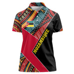 Mozambique Women Polo Shirt Red Black Geometric Design and Tribal Pattern - African Pride
