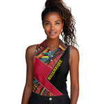 Mozambique Women Sleeveless Polo Shirt Red Black Geometric Design and Tribal Pattern - African Pride
