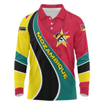 Mozambique Long Sleeve Polo Shirt Red Yellow Green Wave Design - African Pride