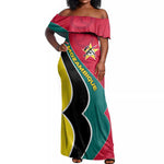 Mozambique Off Shoulder Maxi Dress Red Yellow Green Wave Design - African Pride