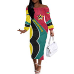 Mozambique Off The Shoulder Long Sleeve Dress Red Yellow Green Wave Design - African Pride